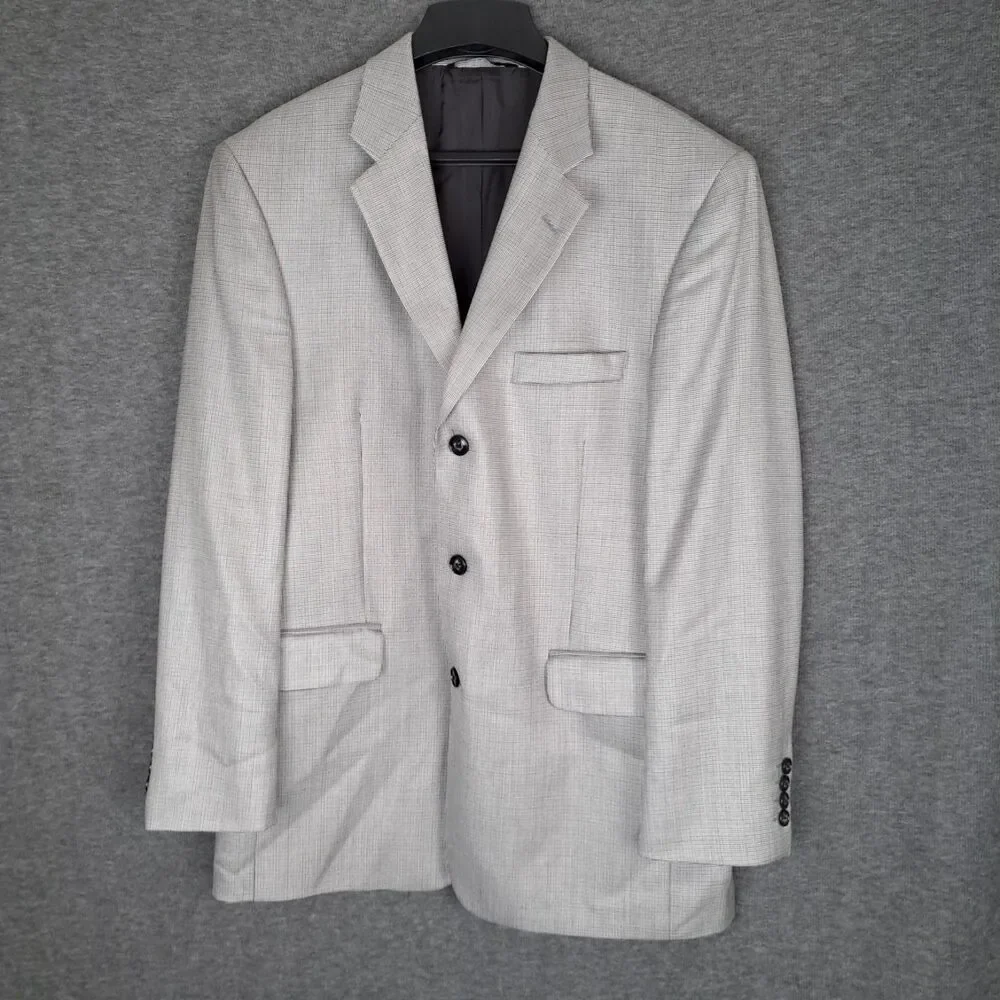 Stafford Blazer Mens 40R‎ White Black Silk Wool Pattern Business Jacket